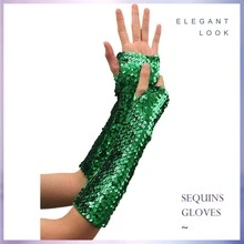 Victray Fashion Gloves Sequins Gloves Elastic Fingerless Gloves Rave Party Gloves Costume Accessories for Women and Girls - 綠色 - 查看 3