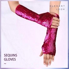 Victray Fashion Gloves Sequins Gloves Elastic Fingerless Gloves Rave Party Gloves Costume Accessories for Women and Girls - 玫紅色 - 查看 3