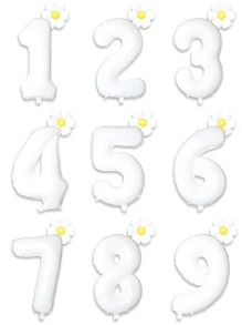 2 peças/Conjunto Balões de Decoração de Festa com Número Branco de 32 Polegadas, Girassol e Margarida, Adequados para Primavera, Viagem, Aniversário, Natal - Branco - Visão 2