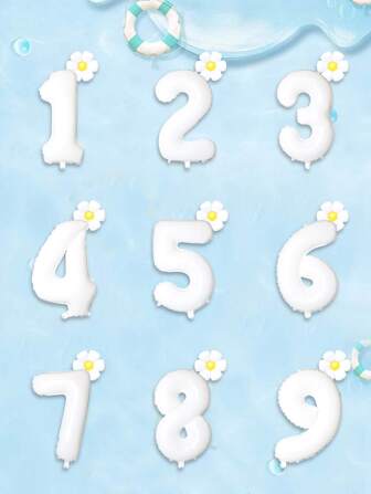 2 件/套 32 英寸白色数字向日葵和雏菊气球派对装饰，适合春季旅行、生日、圣诞节
