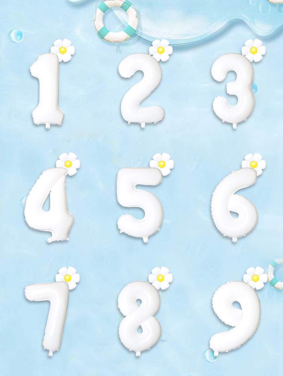 2 peças/Conjunto Balões de Decoração de Festa com Número Branco de 32 Polegadas, Girassol e Margarida, Adequados para Primavera, Viagem, Aniversário, Natal - Branco - Visão 1