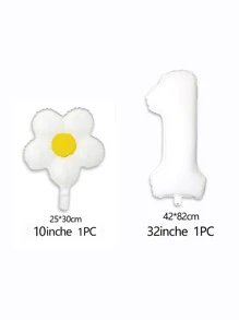 2 peças/Conjunto Balões de Decoração de Festa com Número Branco de 32 Polegadas, Girassol e Margarida, Adequados para Primavera, Viagem, Aniversário, Natal - Branco - Visão 4