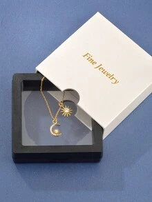 1入組時尚925 銀太陽&月亮吊墜項鍊帶氧化鋯裝飾用品適用於女性每天穿戴 - 彩色 - 查看 5