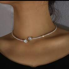 歐美受歡迎人造水晶心吊墜頸鏈,精美女性項鍊適合派對,配件 - 銀色 - 查看 1