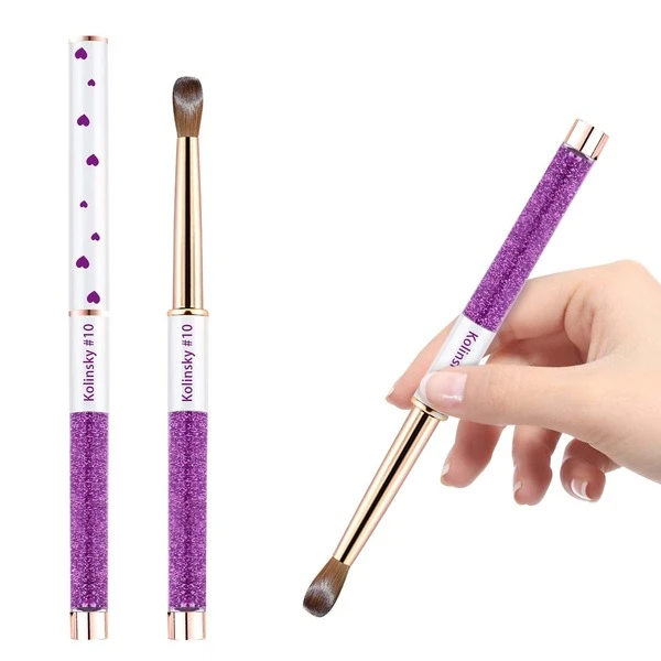 Purple Kolinsky Acrylic Nail Brush Rhinestone Metal Oval Handle Round