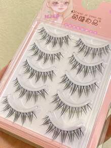 Set de 5 pares de pestañas postizas de 9-12mm de diseño separado y con forma de cola de pez, con un diseño suave y ligero repetible para un efecto encantador, fácil de aplicar, pestañas de manga, maquillaje japonés con aspecto grueso y natural, extensiones de pestañas delicadas, herramienta de maquillaje de pestañas postizas de cosplay coreano asiático de anime