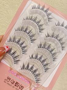 Set de 5 pares de pestañas postizas de 9-12mm de diseño separado y con forma de cola de pez, con un diseño suave y ligero repetible para un efecto encantador, fácil de aplicar, pestañas de manga, maquillaje japonés con aspecto grueso y natural, extensiones de pestañas delicadas, herramienta de maquillaje de pestañas postizas de cosplay coreano asiático de anime