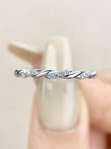 ESBERRY 1 PC Loose Twisted Minimalist Ring Ladies Jewelry S925 Sterling Silver White Gold Plated Fine Jewelry Daily Wear Gifts - Silver - View 2