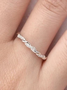 ESBERRY 1 PC Loose Twisted Minimalist Ring Ladies Jewelry S925 Sterling Silver White Gold Plated Fine Jewelry Daily Wear Gifts - Silver - View 3