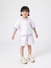 MARC&JANIE 2pcs Young Girl Cool Sporty Moisture Wicking Polo Collar Short Sleeve And Shorts Set, Summer - Multicolor - View 2