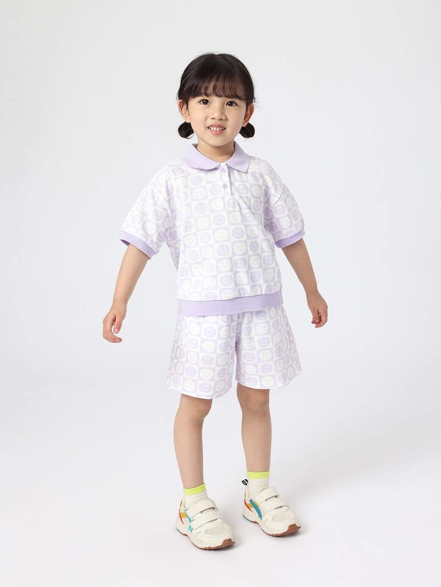 MARC&JANIE 2pcs Young Girl Cool Sporty Moisture Wicking Polo Collar Short Sleeve And Shorts Set, Summer