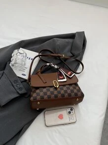 時尚拼接顏色PU皮革托特包帶絲巾裝飾用品 - 棕色 - 查看 5