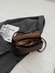 時尚拼接顏色PU皮革托特包帶絲巾裝飾用品 - 棕色 - 查看 7