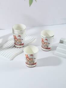 20 piezas Vasos desechables de papel de 9oz/250ml con diseño de animales salvajes de dibujos animados para fiestas y uso diario, Navidad - Multicolor - Ver 3