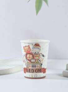 20 piezas Vasos desechables de papel de 9oz/250ml con diseño de animales salvajes de dibujos animados para fiestas y uso diario, Navidad - Multicolor - Ver 2