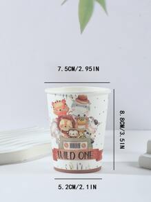 20 piezas Vasos desechables de papel de 9oz/250ml con diseño de animales salvajes de dibujos animados para fiestas y uso diario, Navidad - Multicolor - Ver 4