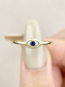 ESBERRY 1 PC Blue Evil Eye Unique Ring Ladies Jewelry 925 Sterling Silver Yellow Gold Plated Fine Jewelry Daily Wear Gifts - Gold - View 3