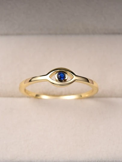 ESBERRY 1 PC Blue Evil Eye Unique Ring Ladies Jewelry 925 Sterling Silver Yellow Gold Plated Fine Jewelry Daily Wear Gifts