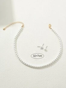 1 套珍珠项链、耳环，适合度假，包括项链和耳环（不同尺寸和数量） - 白色 - 查看 4