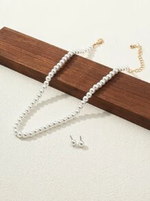 1 套珍珠项链、耳环，适合度假，包括项链和耳环（不同尺寸和数量） - 白色 - 查看 2