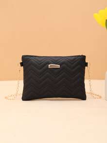 con patrón de onda Hilo de bordar con cadena con tira Bolso cuadrado bandolera - Negro - Ver 2