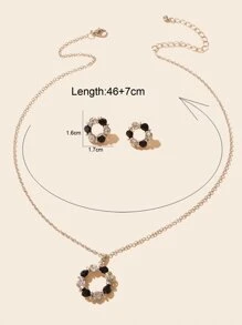 3pcs Tròn Đen & Trắng Pha lê Vật rủ xuống Dây chuyền Và Đen & Trắng Pha lê Bông tai stud - Đen và trắng - Xem 4