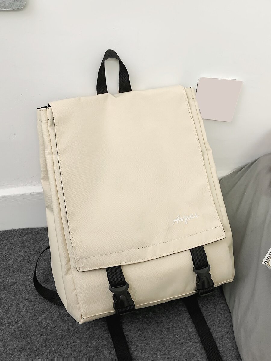Ins風防水便條封閉式工裝日系背包,為大學生設計的純色休閒旅行包 - 米色 - 查看 1