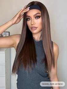 Women's Synthetic Hair Band Wig, Straight Synthetic Wig, Long Mixed Brown Wig - Piano Color - View 2