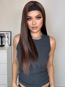 Women's Synthetic Hair Band Wig, Straight Synthetic Wig, Long Mixed Brown Wig - Piano Color - View 3