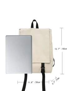 Ins風防水便條封閉式工裝日系背包,為大學生設計的純色休閒旅行包 - 米色 - 查看 3