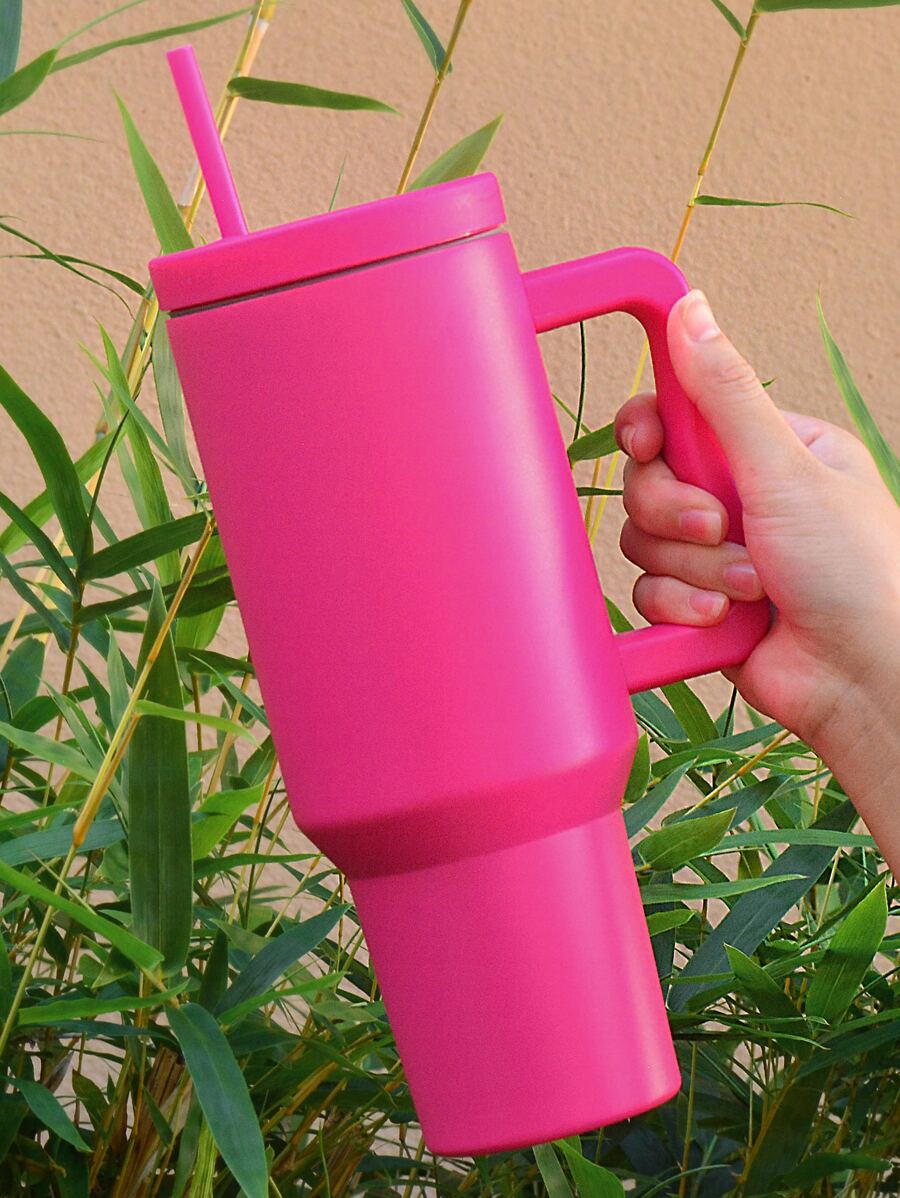 1pc 40oz/1200ml Stainless Steel Cold Drink Tumbler With Handle And