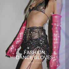 Victray Rhinestone Fingerless Gloves Stretch Fishnet Gloves Elbow Glove Party Rave Bling Costume Gloves for Women and Girls - Màu Hồng Tươi - Xem 7