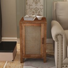 COZAYH Rustic Farmhouse End Table Nightstand With Storage And Woven Fronts, Industrial Accent Bedside Table For Bedroom, Living Room - Nâu tự nhiên - Xem 6
