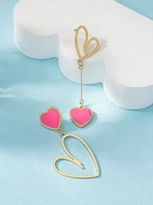 1 Cặp Hoa tai mặt dây chuyền hình trái tim ngọt ngào và thời trang làm bằng kim loại, tuyệt vời cho quà tặng sinh nhật, kỷ niệm và hẹn hò Valentine - Hồng - Xem 3