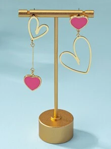 1 Cặp Hoa tai mặt dây chuyền hình trái tim ngọt ngào và thời trang làm bằng kim loại, tuyệt vời cho quà tặng sinh nhật, kỷ niệm và hẹn hò Valentine - Hồng - Xem 2