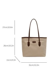 大容量彩色手提包，适合大学教室使用，时尚拉链托特包，吸睛女士工作包 - 棕色 - 查看 5