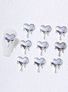 10Pcs Punk Nail Amulet, 3D Water Drop Lava Heart Nail Art Amulet Asymmetric Alloy Heart Nail Amulet Metal Nail Jewelry Nail Accessories Melt Heart Amulet Nail Diy Nail Supplies Gold Silver Nail Charms Nail Gems Nails - Silver - View 4