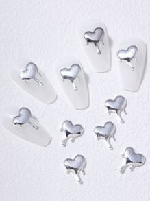 10Pcs Punk Nail Amulet, 3D Water Drop Lava Heart Nail Art Amulet Asymmetric Alloy Heart Nail Amulet Metal Nail Jewelry Nail Accessories Melt Heart Amulet Nail Diy Nail Supplies Gold Silver Nail Charms Nail Gems Nails - Silver - View 1
