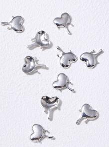 10Pcs Punk Nail Amulet, 3D Water Drop Lava Heart Nail Art Amulet Asymmetric Alloy Heart Nail Amulet Metal Nail Jewelry Nail Accessories Melt Heart Amulet Nail Diy Nail Supplies Gold Silver Nail Charms Nail Gems Nails - Silver - View 5