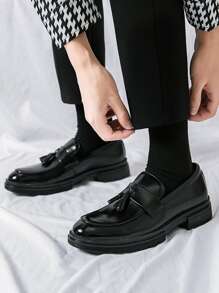 Men's Business Casual Shoes With Fringe Tassel, Pu Leather, Slip-On Loafer Shoes, Soft Sole Summer