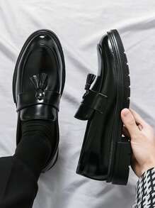 Men's Business Casual Shoes With Fringe Tassel, Pu Leather, Slip-On Loafer Shoes, Soft Sole Summer