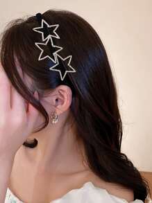 1件装女士极简主义星星水钻装饰金属压纹防滑发箍，适合日常佩戴，街头风，发箍，发圈，头饰，发饰 - 黑色 - 查看 1