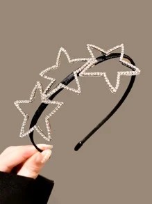 1件装女士极简主义星星水钻装饰金属压纹防滑发箍，适合日常佩戴，街头风，发箍，发圈，头饰，发饰 - 黑色 - 查看 2