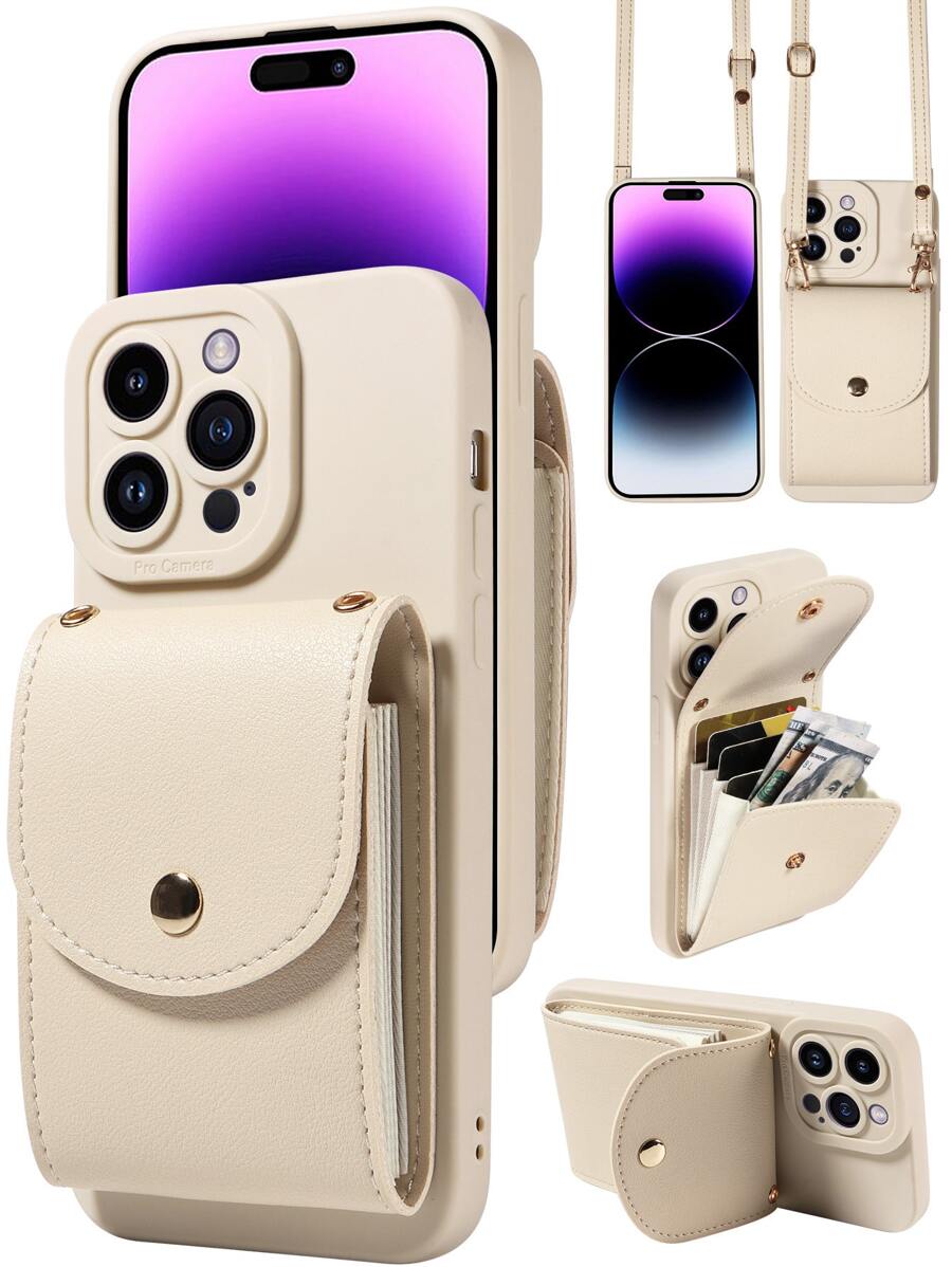 1 Ốp lưng điện thoại bằng da PU có khe cắm thẻ đa năng dạng đeo chéo, tương thích với Apple 17 Pro Max, 17 Pro, 17 Air, Redmi, OPPO Series