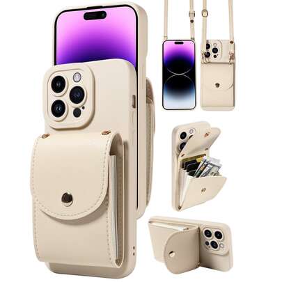 eaacaa 1件装斜挎肩带风琴式多功能卡槽PU皮革手机壳钱包，兼容Apple 17 Pro Max/17 Pro/17/17e/Air，////系列