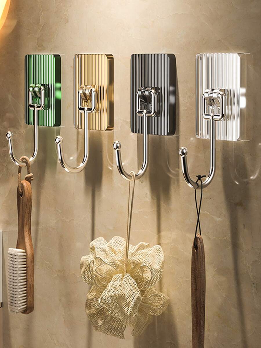 5pcs Acrylic Transparent Wall Hooks Self-adhesive & Non-punch Installation, For Bathroom Towel - Green - View 1