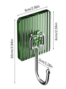 5pcs Acrylic Transparent Wall Hooks Self-adhesive & Non-punch Installation, For Bathroom Towel - Green - View 2