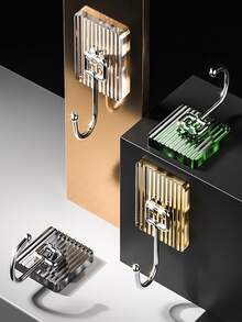 5pcs Acrylic Transparent Wall Hooks Self-adhesive & Non-punch Installation, For Bathroom Towel - Green - View 3