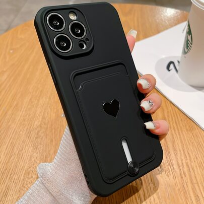 Valentines Fashionable New Spray-Painted Slotted Metal Heart Shape TPU Shockproof Phone Case Compatible With Iphone 11/12/13/14/15/16 Pro & Max Waterproof Anti-Fall Scratch Resistant