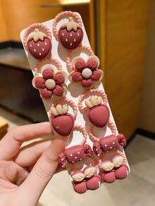 10pcs Girls Dark Red Cartoon Flower Strawberry Design Sweet Hair Tie For Daily Decoration - Multicolor - View 7